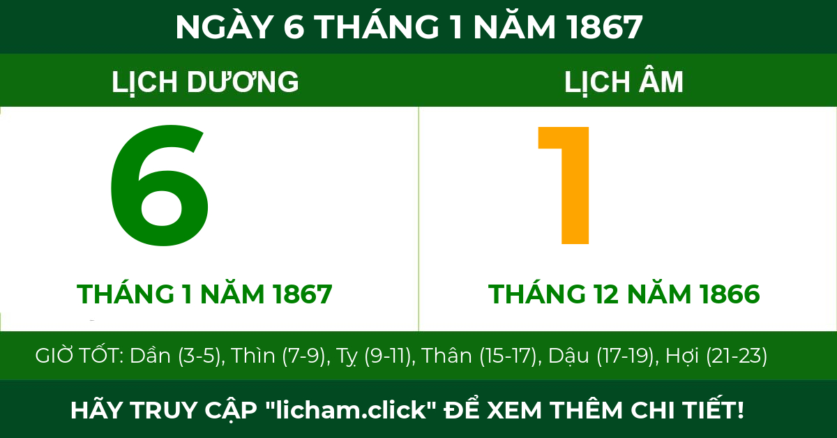 lịch âm ngày 6 tháng 1 năm 1867