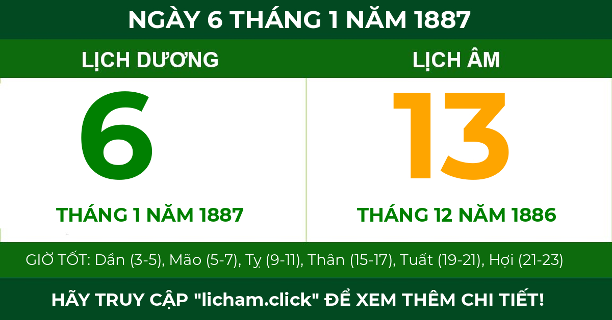 lịch âm ngày 6 tháng 1 năm 1887