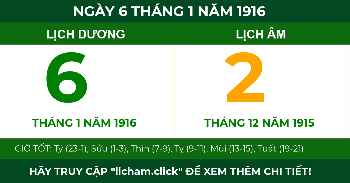 lịch âm ngày 6 tháng 1 năm 1916