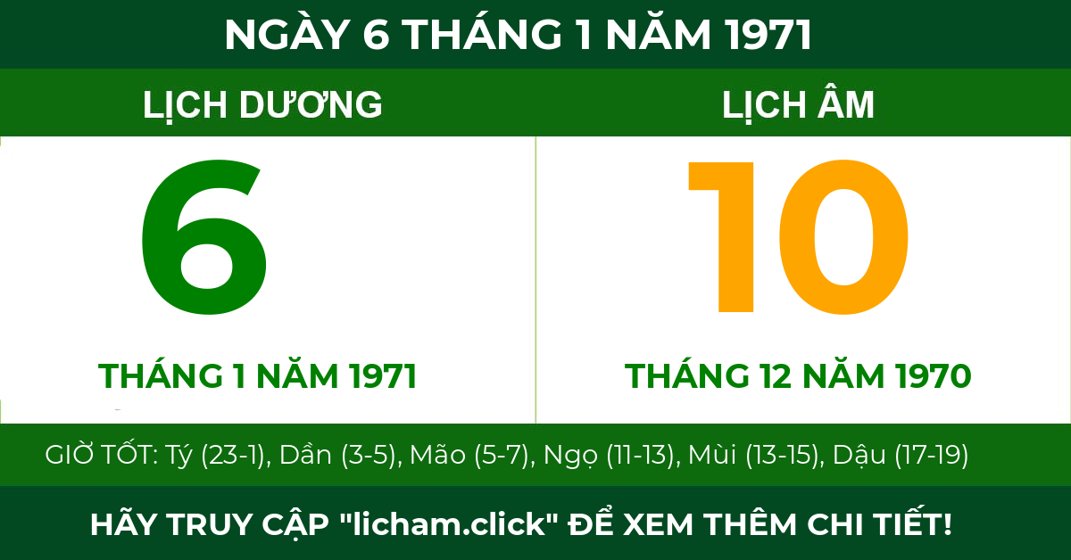 lịch âm ngày 6 tháng 1 năm 1971
