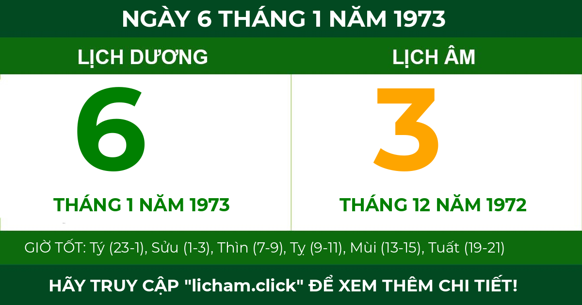 lịch âm ngày 6 tháng 1 năm 1973
