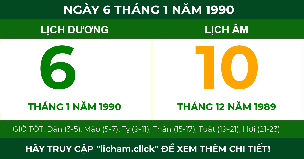 lịch âm ngày 6 tháng 1 năm 1990