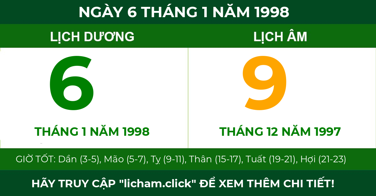 lịch âm ngày 6 tháng 1 năm 1998