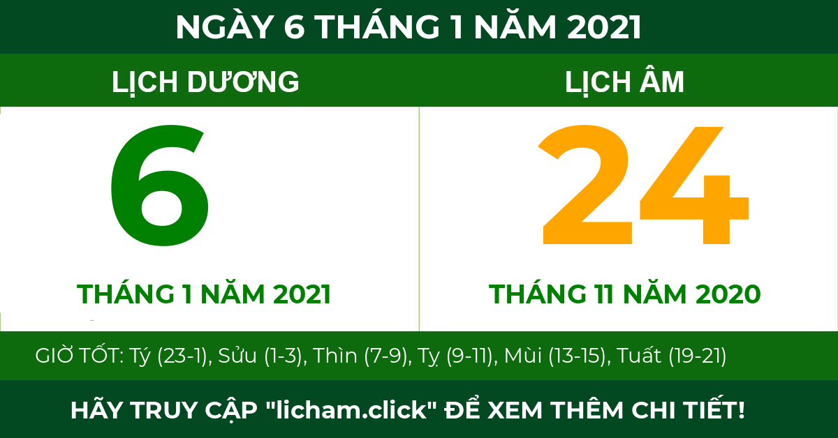 lịch âm ngày 6 tháng 1 năm 2021