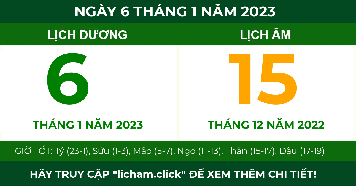 lịch âm ngày 6 tháng 1 năm 2023