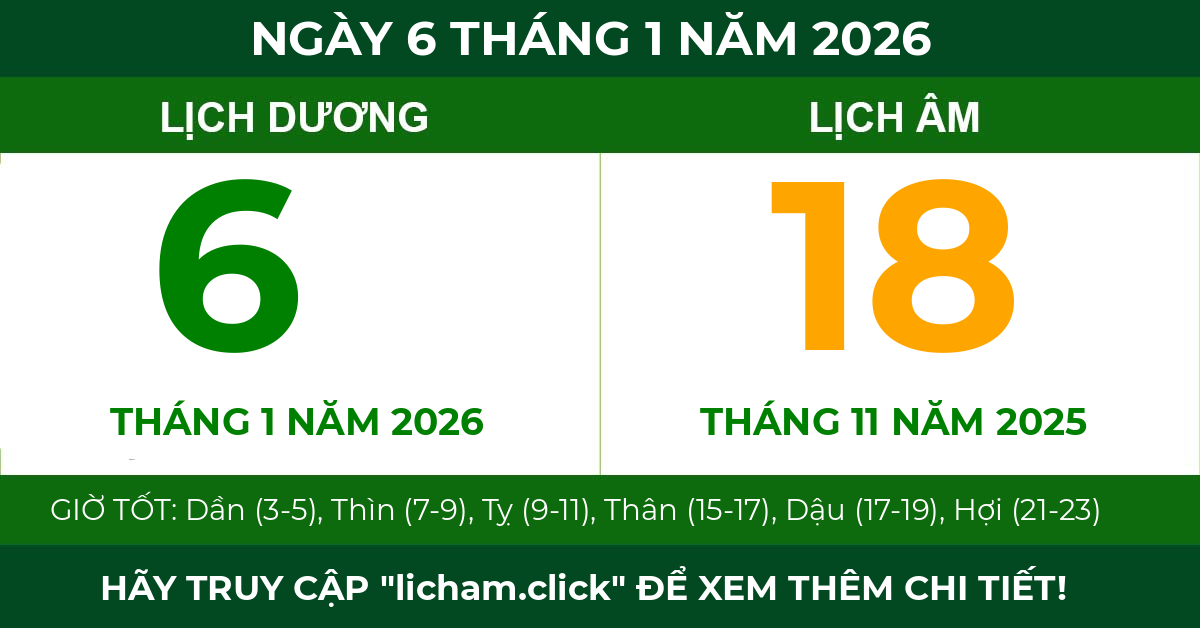 lịch âm ngày 6 tháng 1 năm 2026