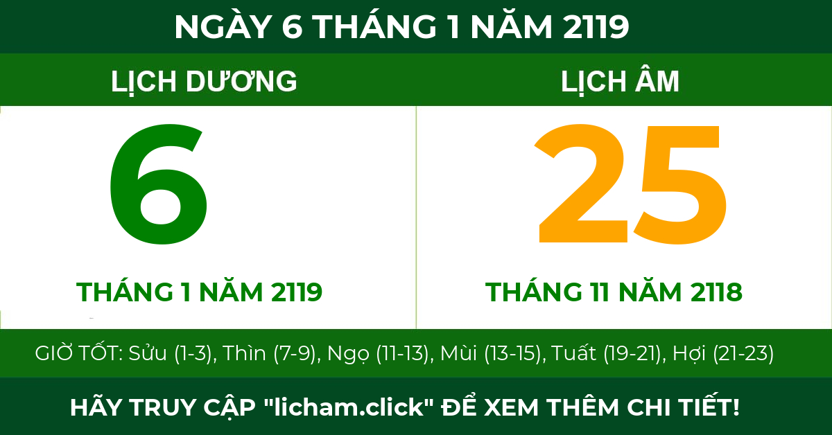 lịch âm ngày 6 tháng 1 năm 2119
