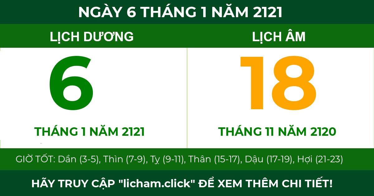 lịch âm ngày 6 tháng 1 năm 2121