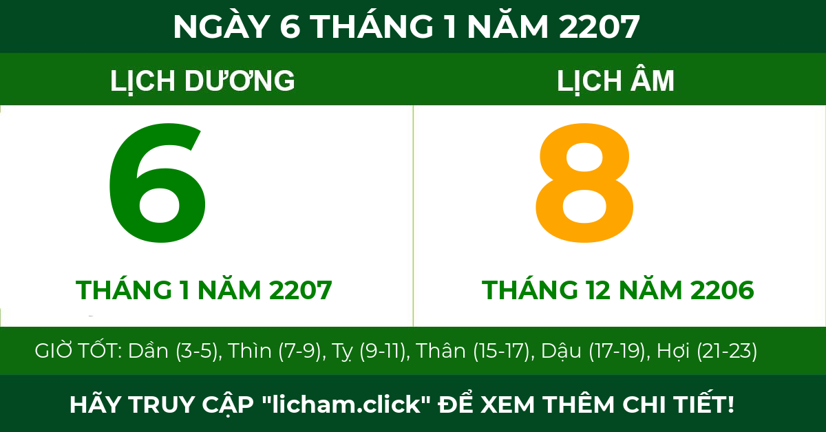 lịch âm ngày 6 tháng 1 năm 2207