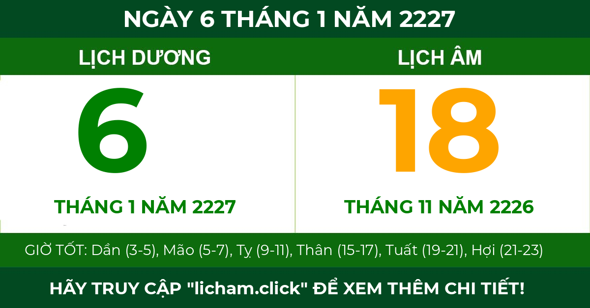 lịch âm ngày 6 tháng 1 năm 2227