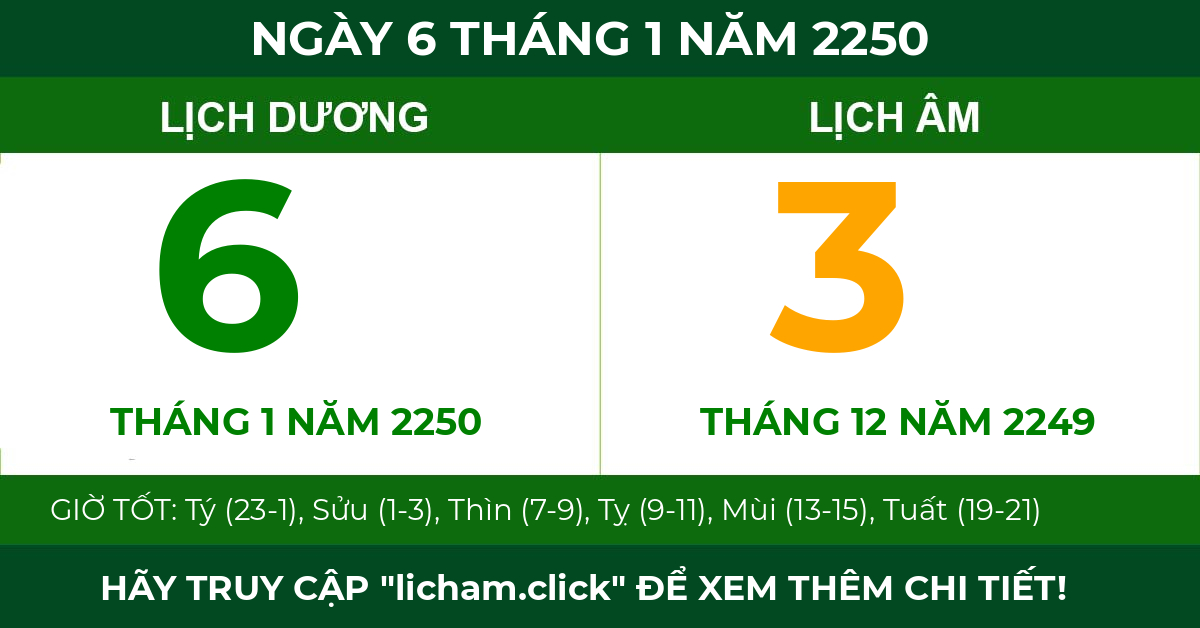 lịch âm ngày 6 tháng 1 năm 2250