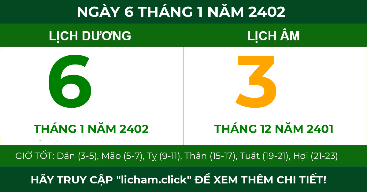 lịch âm ngày 6 tháng 1 năm 2402