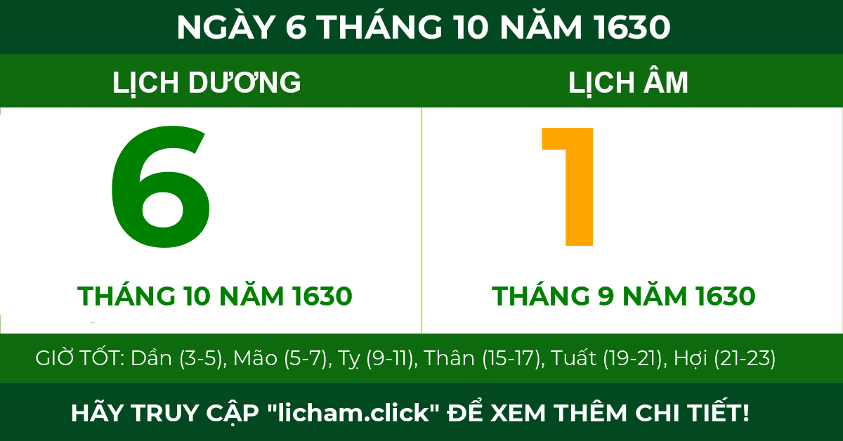 lịch âm ngày 6 tháng 10 năm 1630