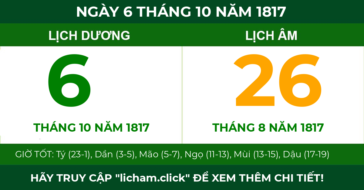 lịch âm ngày 6 tháng 10 năm 1817