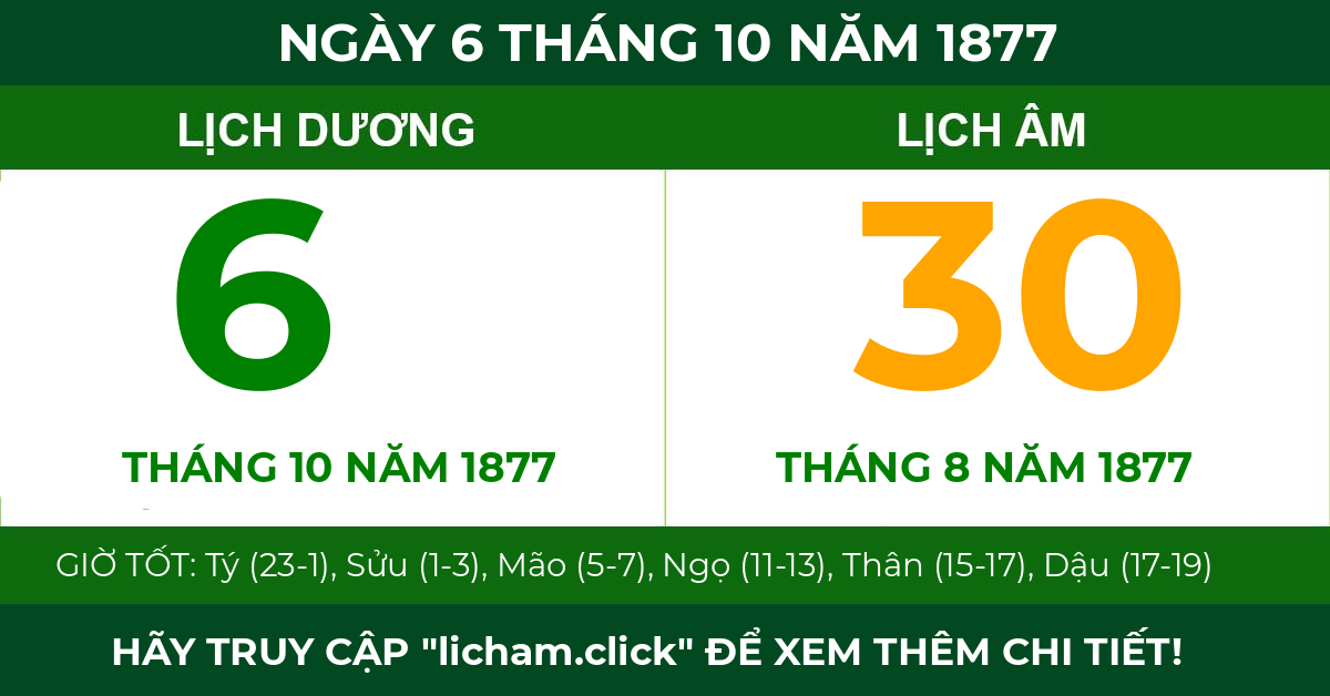 lịch âm ngày 6 tháng 10 năm 1877