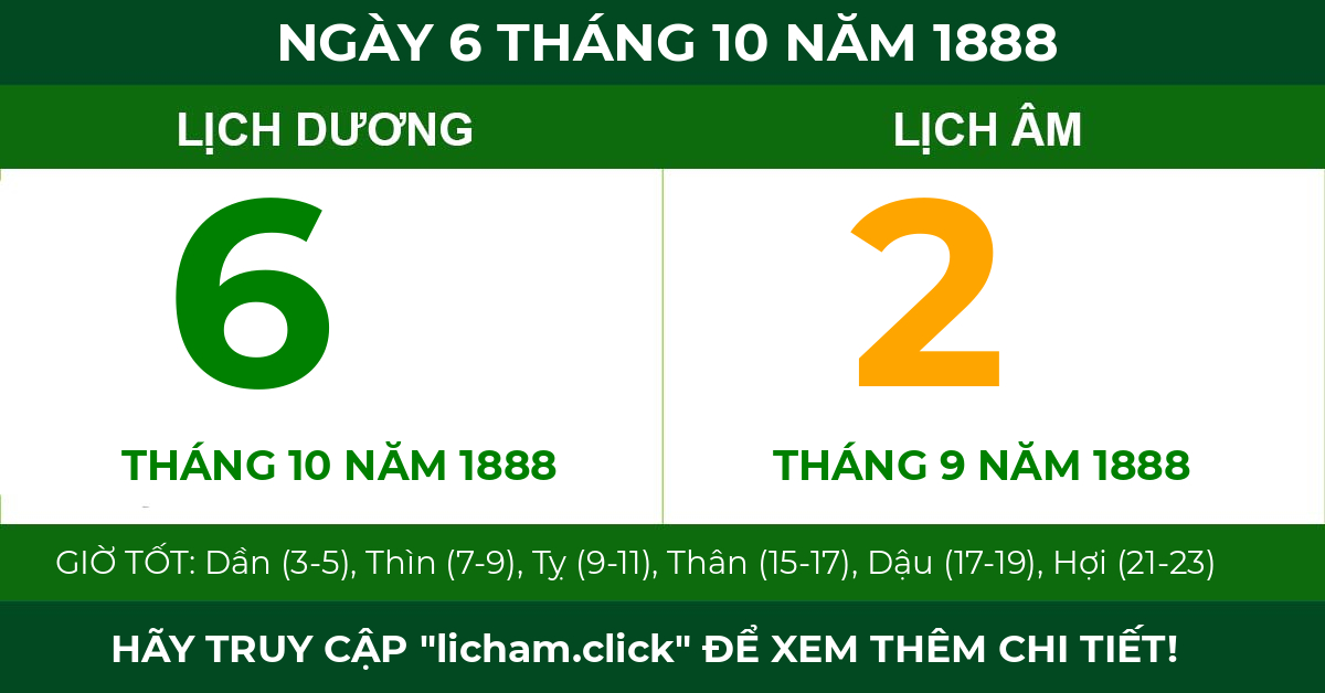 lịch âm ngày 6 tháng 10 năm 1888