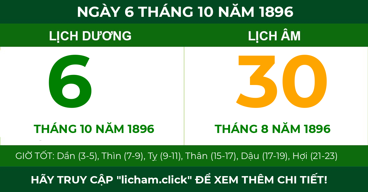 lịch âm ngày 6 tháng 10 năm 1896