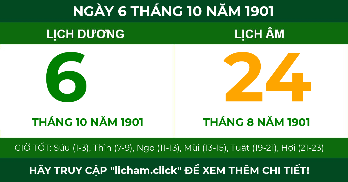 lịch âm ngày 6 tháng 10 năm 1901