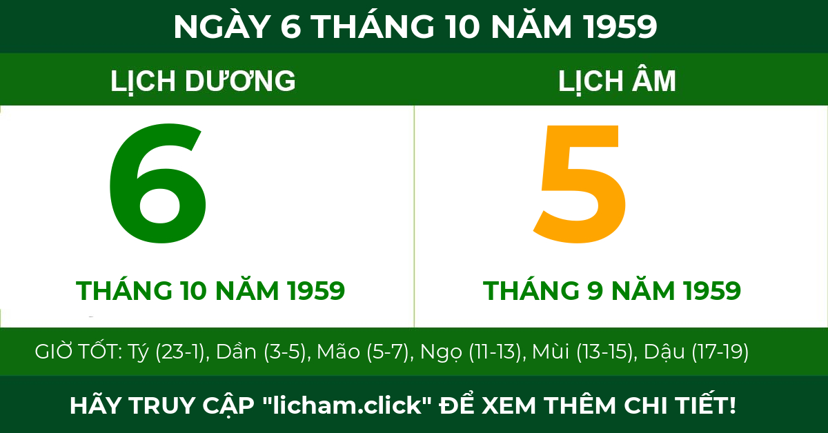 lịch âm ngày 6 tháng 10 năm 1959