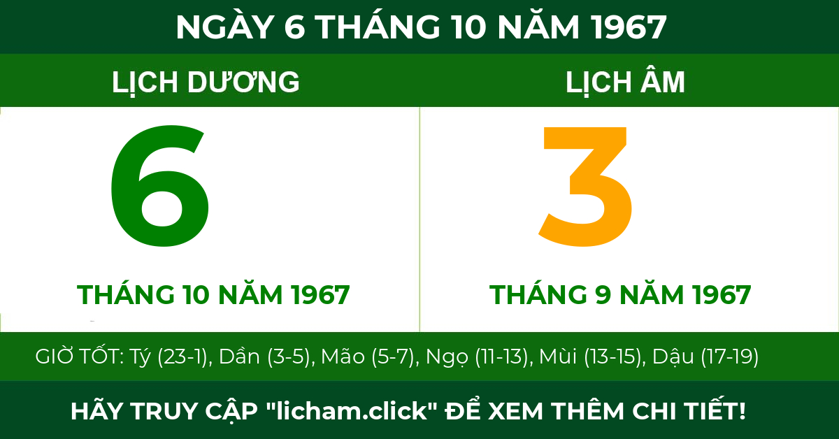 lịch âm ngày 6 tháng 10 năm 1967