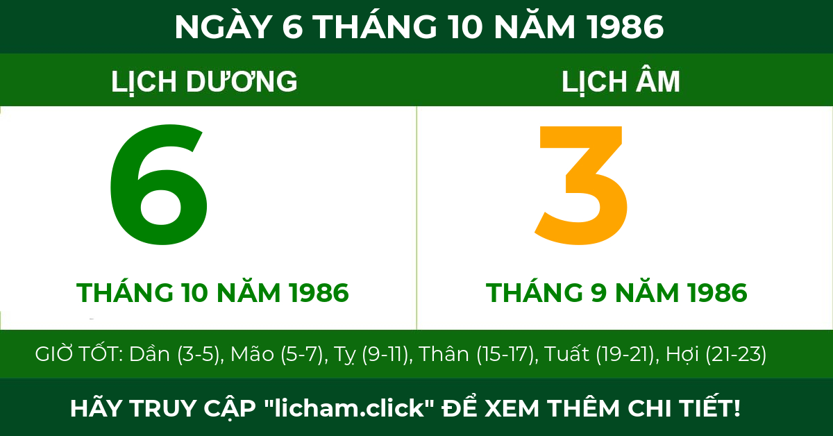 lịch âm ngày 6 tháng 10 năm 1986