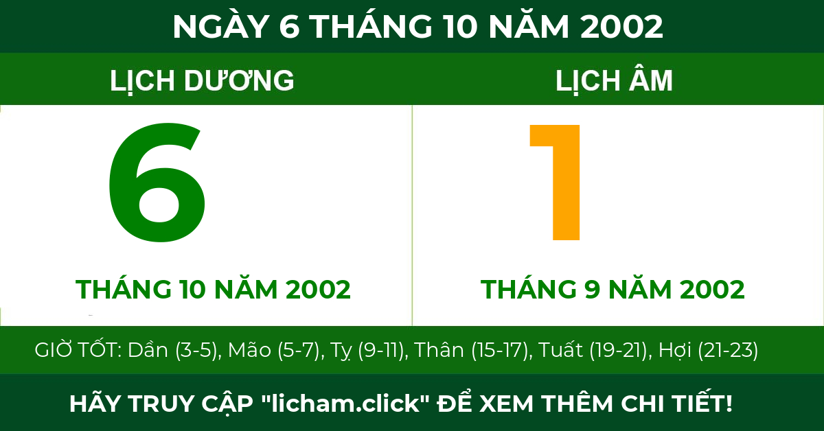 lịch âm ngày 6 tháng 10 năm 2002