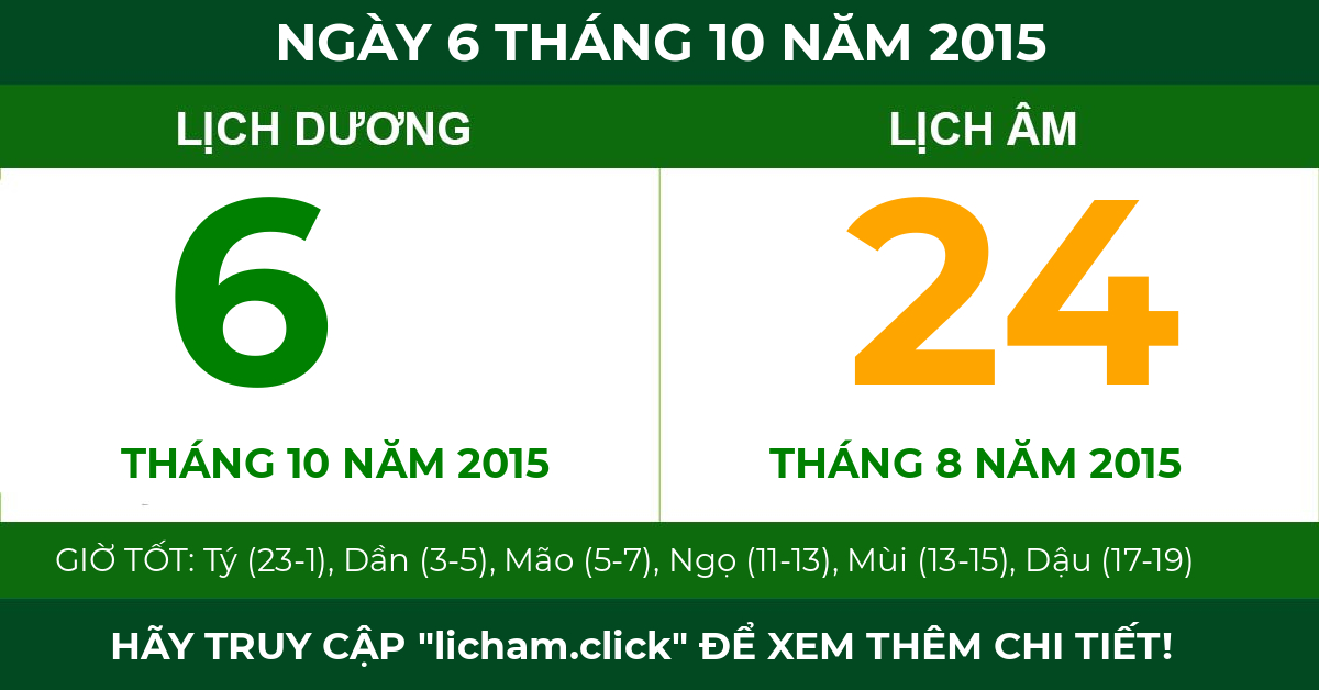 lịch âm ngày 6 tháng 10 năm 2015