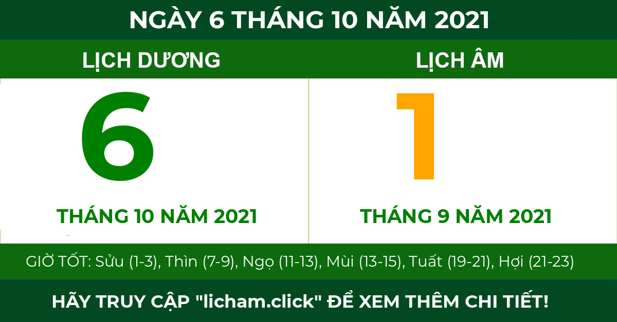 lịch âm ngày 6 tháng 10 năm 2021