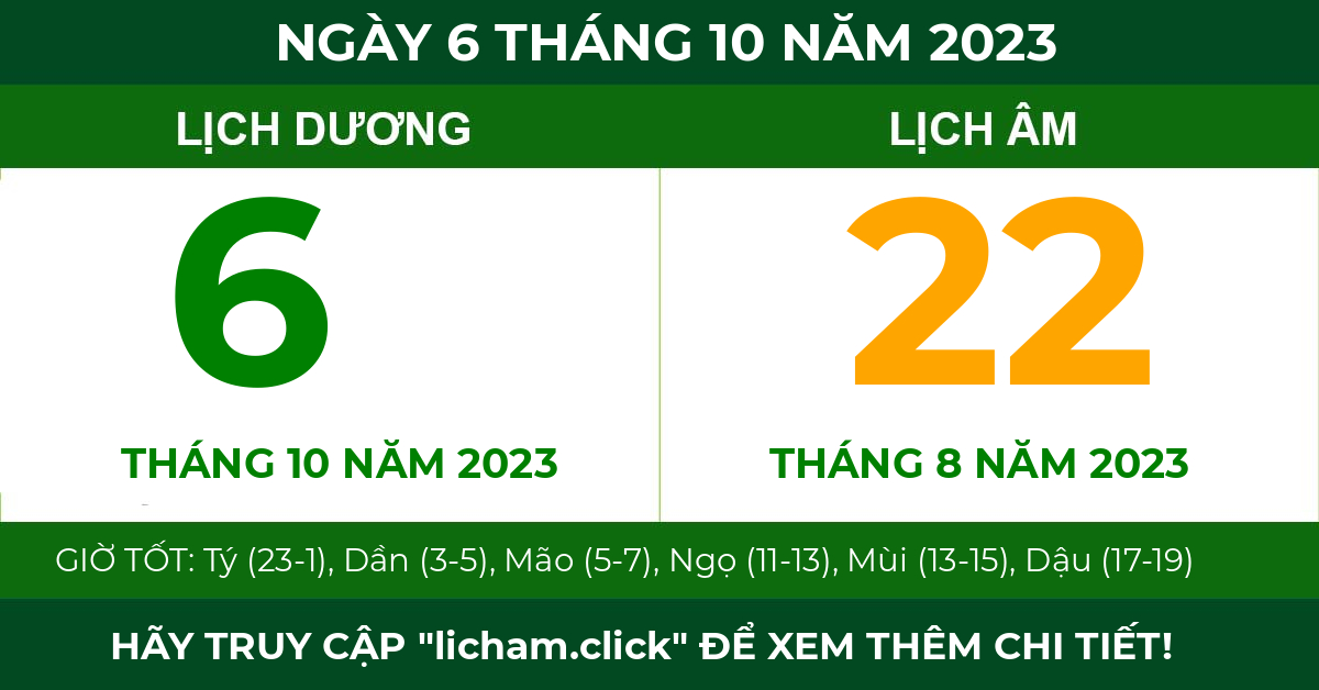 lịch âm ngày 6 tháng 10 năm 2023