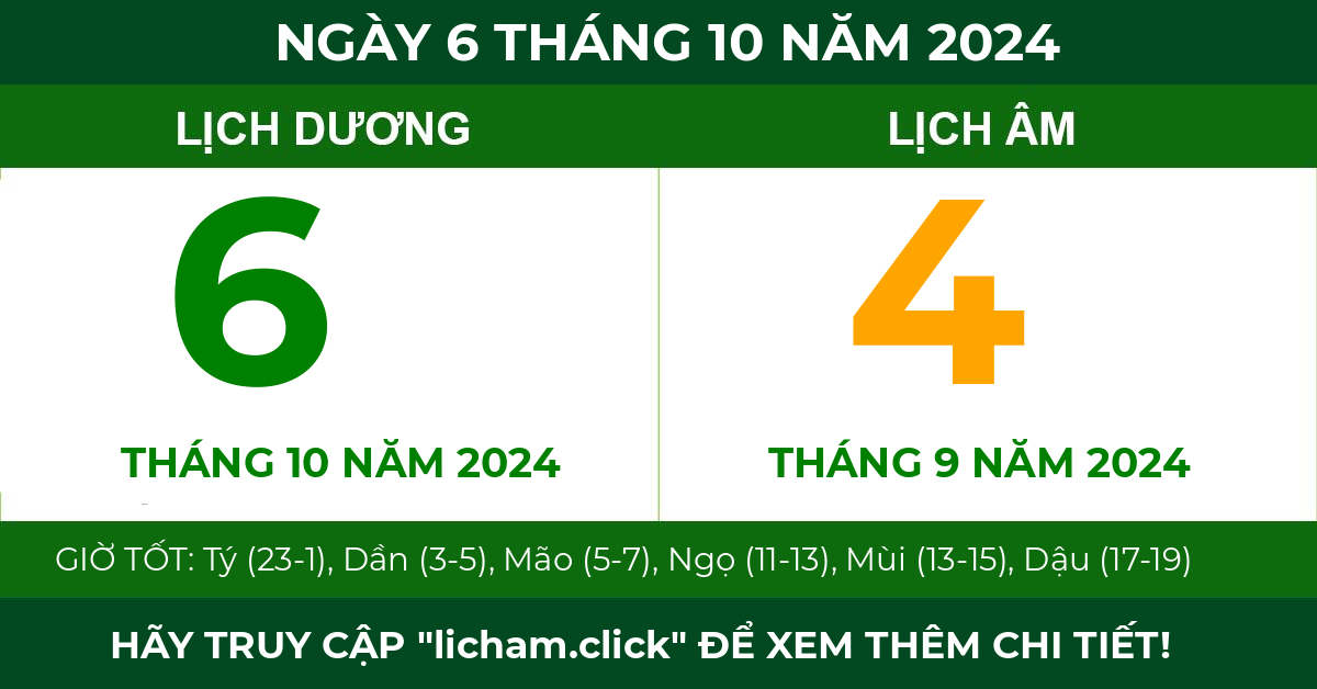 lịch âm ngày 6 tháng 10 năm 2024
