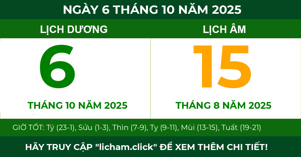 lịch âm ngày 6 tháng 10 năm 2025
