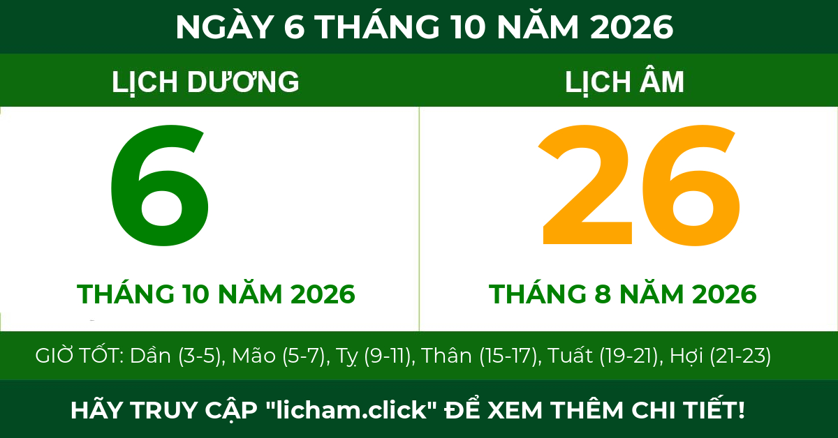 lịch âm ngày 6 tháng 10 năm 2026