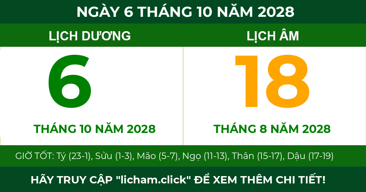lịch âm ngày 6 tháng 10 năm 2028