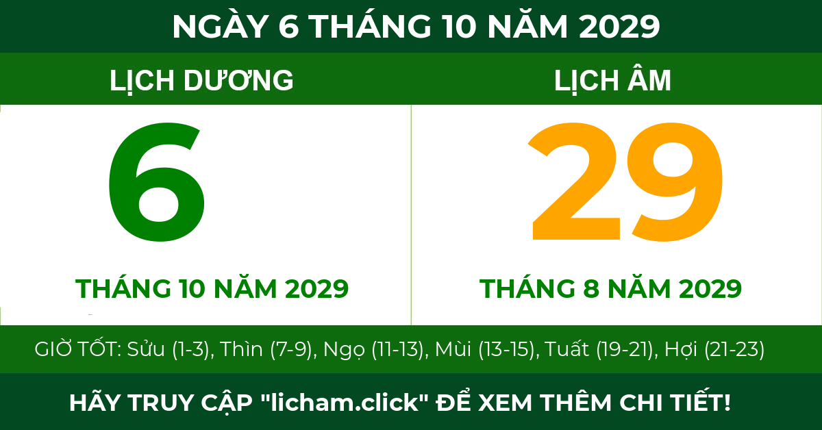 lịch âm ngày 6 tháng 10 năm 2029