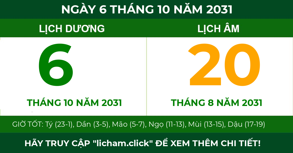 lịch âm ngày 6 tháng 10 năm 2031