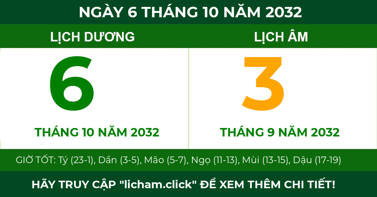 lịch âm ngày 6 tháng 10 năm 2032