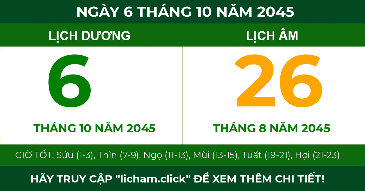 lịch âm ngày 6 tháng 10 năm 2045