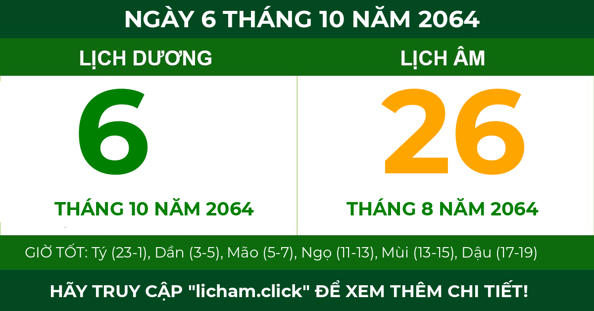lịch âm ngày 6 tháng 10 năm 2064