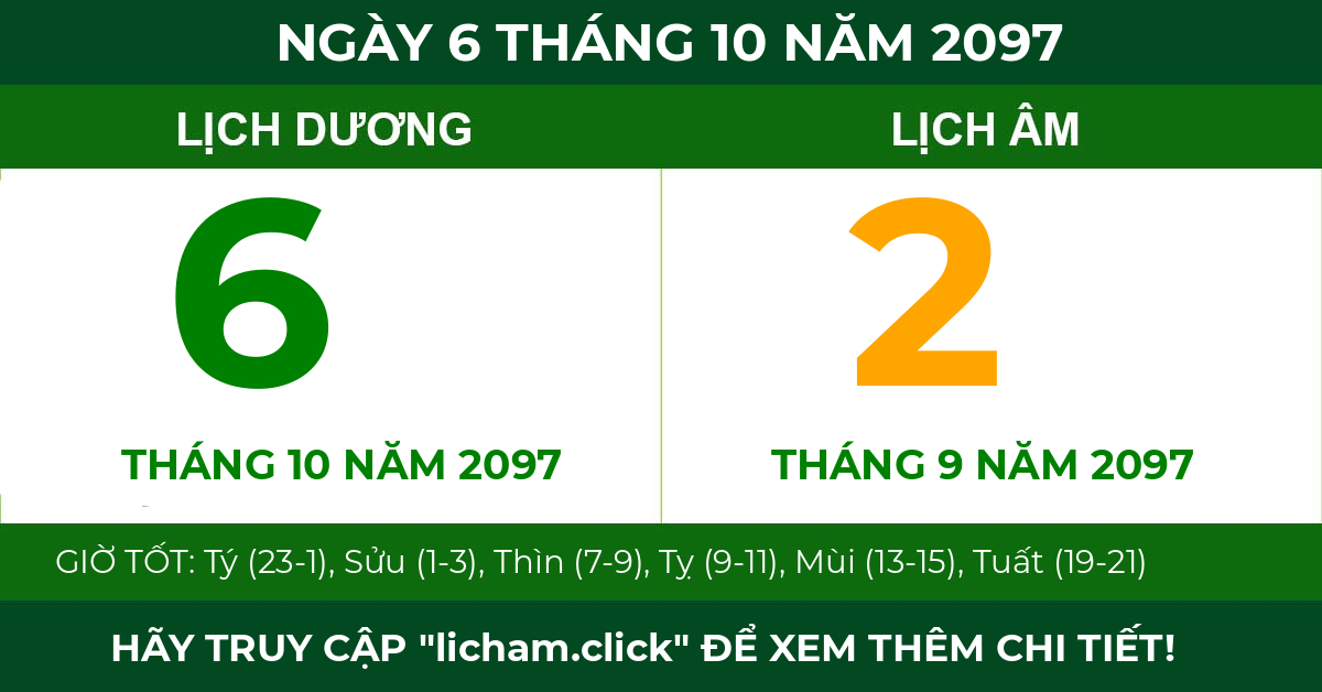lịch âm ngày 6 tháng 10 năm 2097