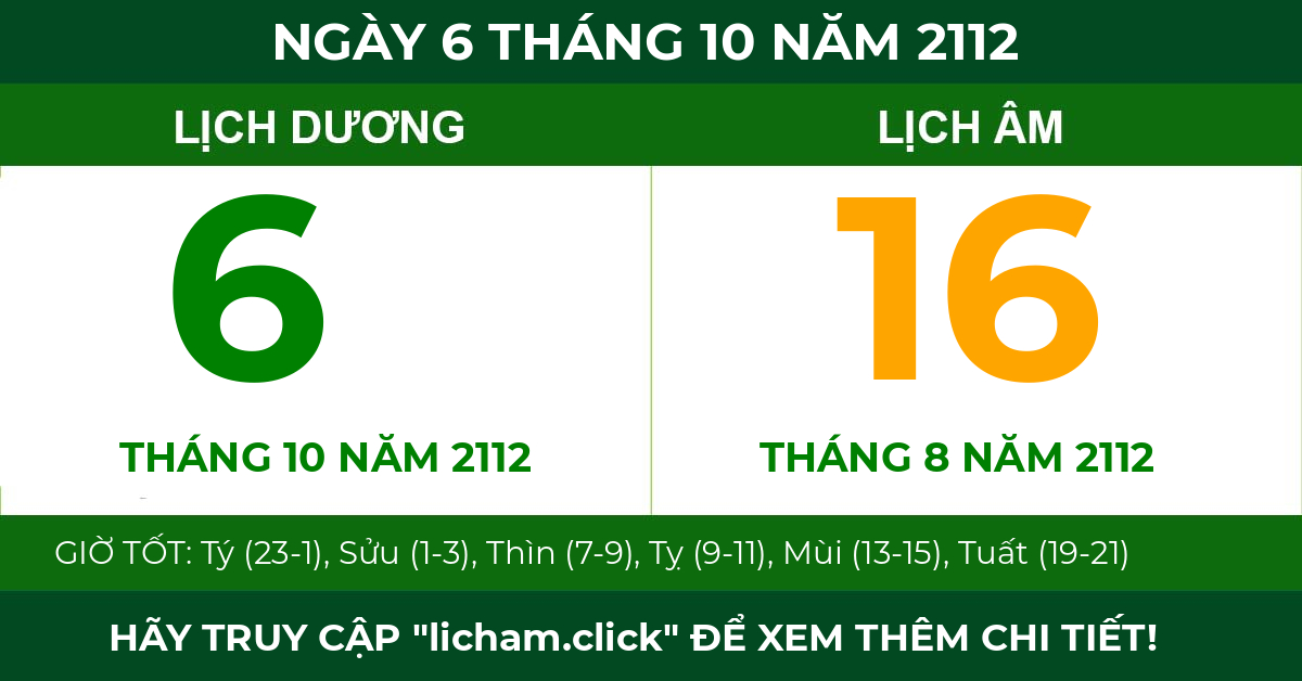 lịch âm ngày 6 tháng 10 năm 2112