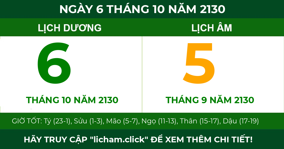 lịch âm ngày 6 tháng 10 năm 2130