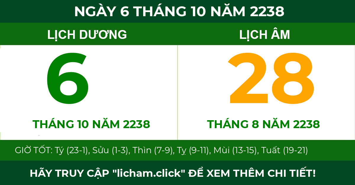 lịch âm ngày 6 tháng 10 năm 2238