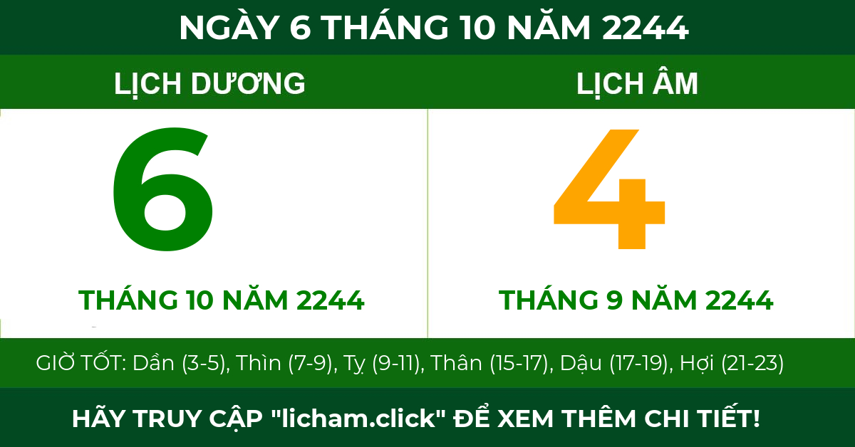 lịch âm ngày 6 tháng 10 năm 2244