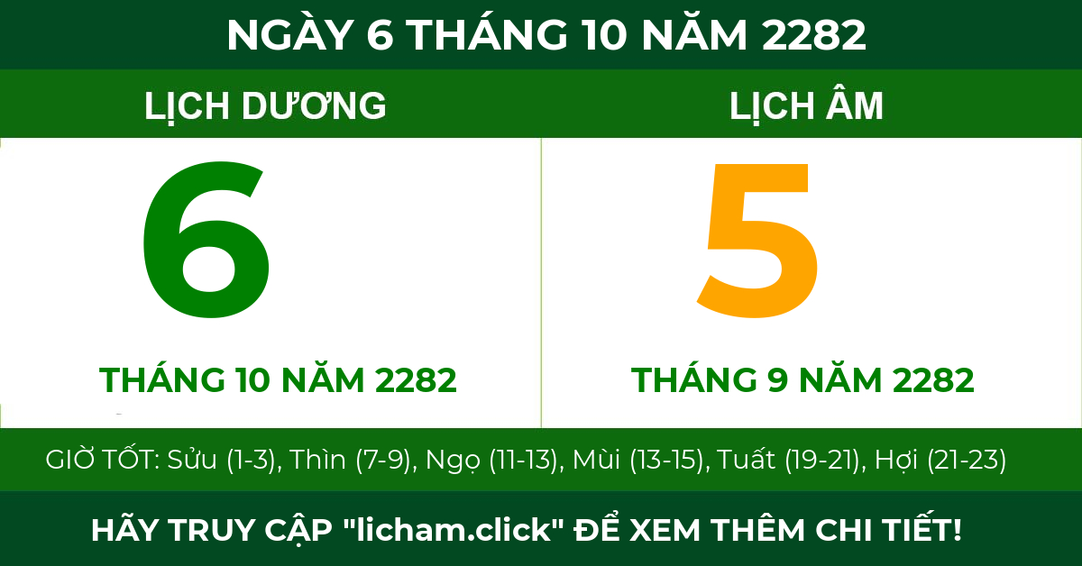 lịch âm ngày 6 tháng 10 năm 2282
