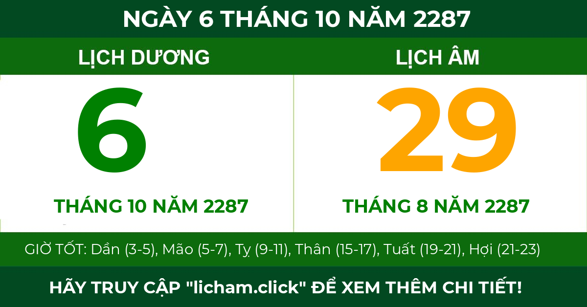 lịch âm ngày 6 tháng 10 năm 2287