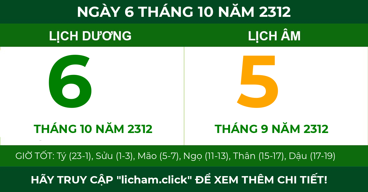 lịch âm ngày 6 tháng 10 năm 2312