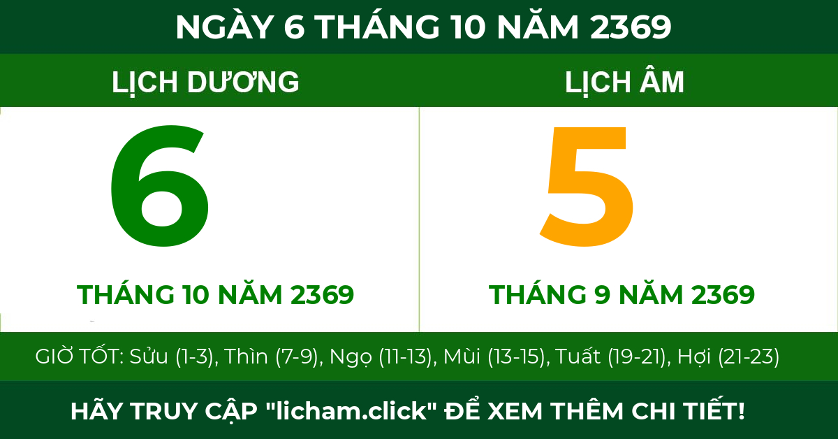 lịch âm ngày 6 tháng 10 năm 2369