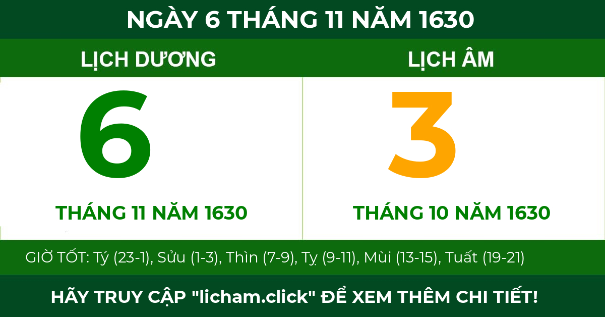 lịch âm ngày 6 tháng 11 năm 1630