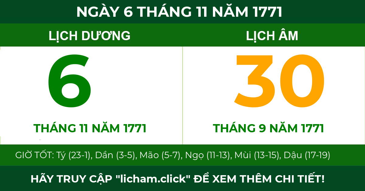lịch âm ngày 6 tháng 11 năm 1771