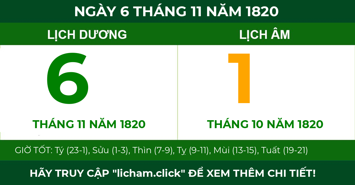 lịch âm ngày 6 tháng 11 năm 1820